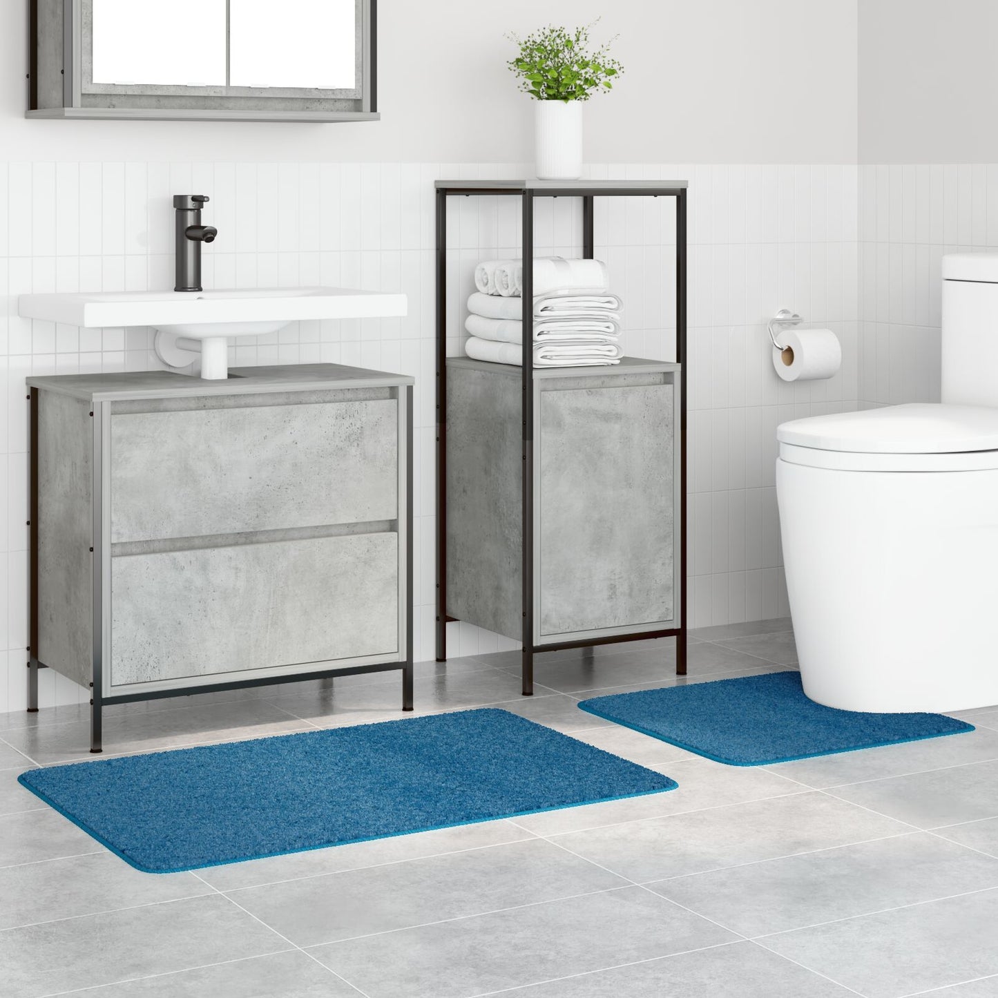 2-Delige Badmatset Polypropyleen Antislip Blauw