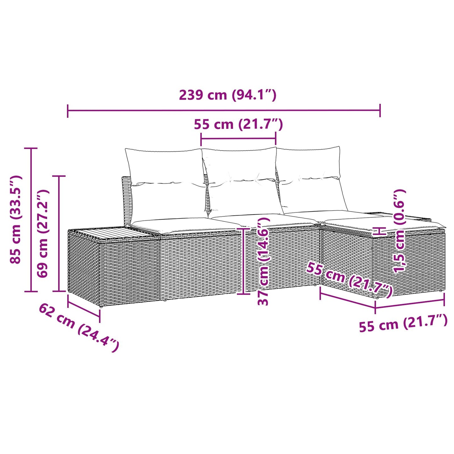 4-Delige Tuin Sofa Set Met Kussens Zwart Poly Rattan Acacia