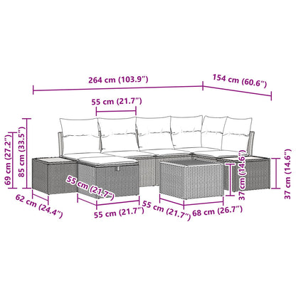 7-Delige Tuin Sofa Set Met Kussens Grijs Poly Rattan
