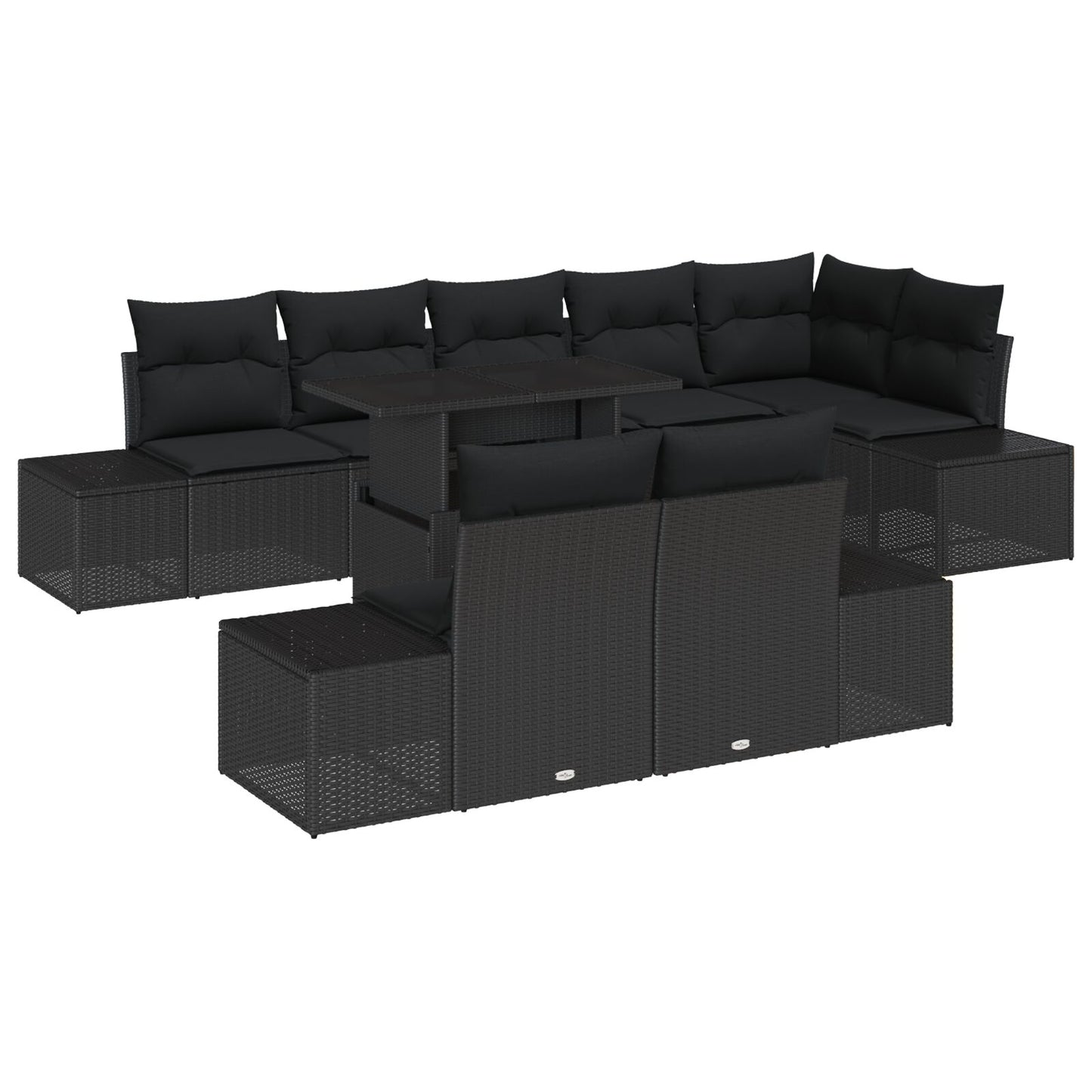 Tuinbank Set Set Van 9 Zwart Rattan Vlechtwerk, Stoffen Kussens