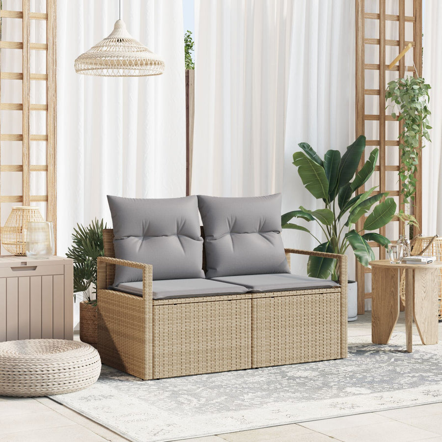 2-Zits Tuinsofa Met Kussens Poly Rattan Beige en Grijs zonder opslag