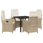 Garden Dining Set with Cushion 5 pcs Beige Poly Rattan