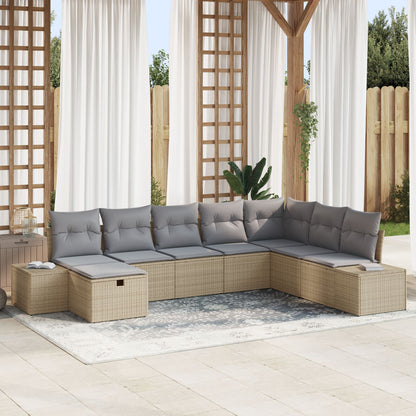 8-Delige Tuin Sofa Set Met Kussens Beige Poly Rattan Wit