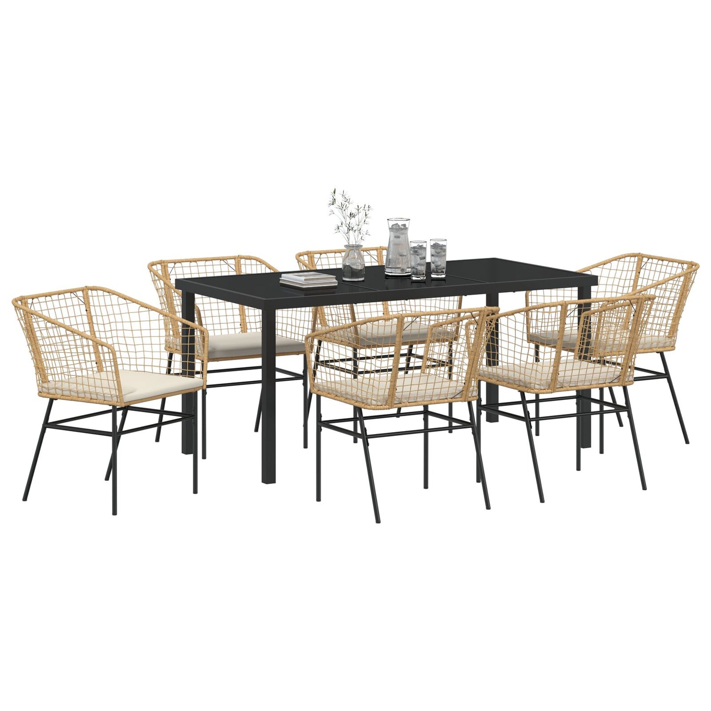 7-Delige Tuin Dining Set Met Kussens Bruin Poly Rattan