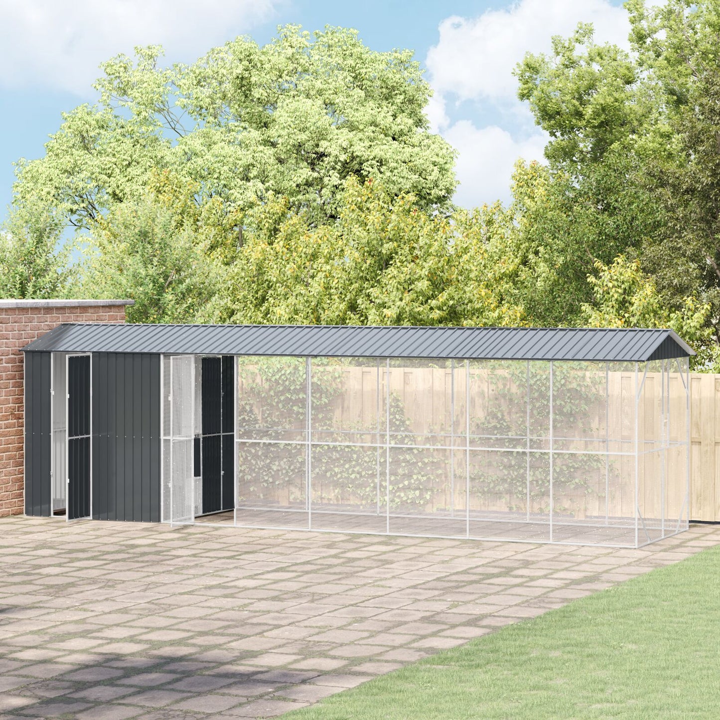 Vogelvolière Met Uitbreiding Antraciet 210X838X247 Cm Staal