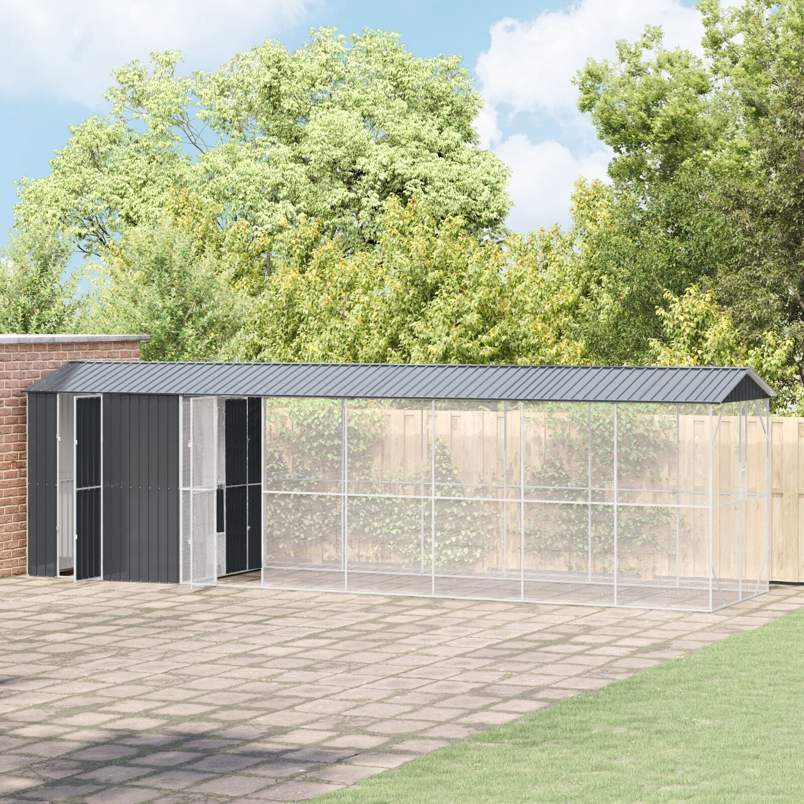 Vogelvolière Met Uitbreiding Antraciet 210X838X247 Cm Staal