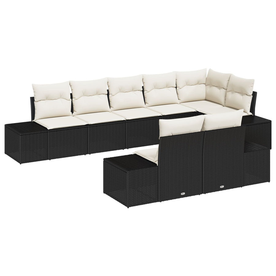 8-Delige Tuin Sofa Set Met Kussens Poly Rattan Zwart en wit zonder tafel