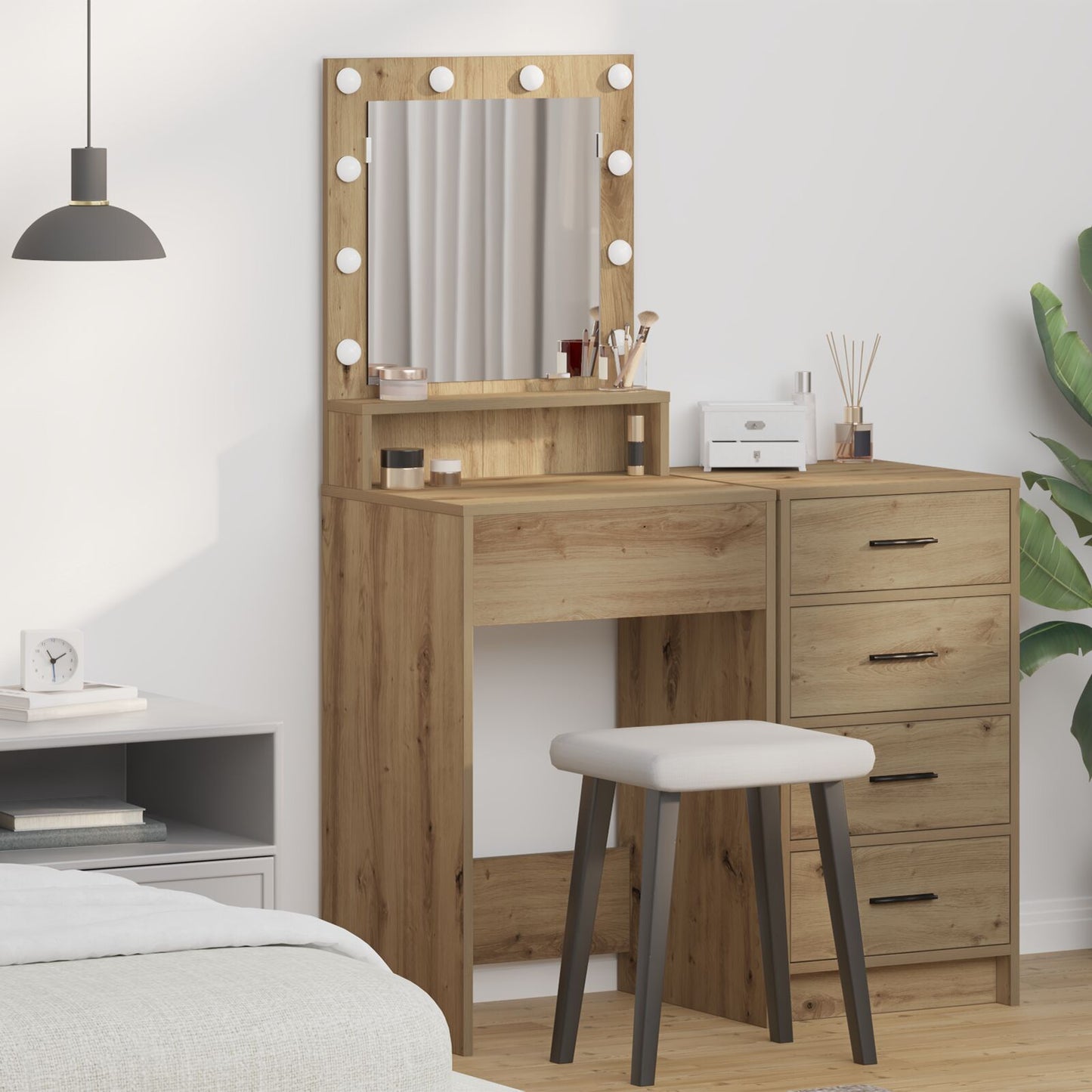 Kaptafel Met Led-Verlichting Artisan eiken 50 x 41 x 135 cm