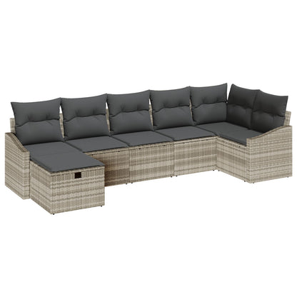 7 Delige Tuin Sofa Set Met Kussens Lichtgrijs Poly Rattan Wit