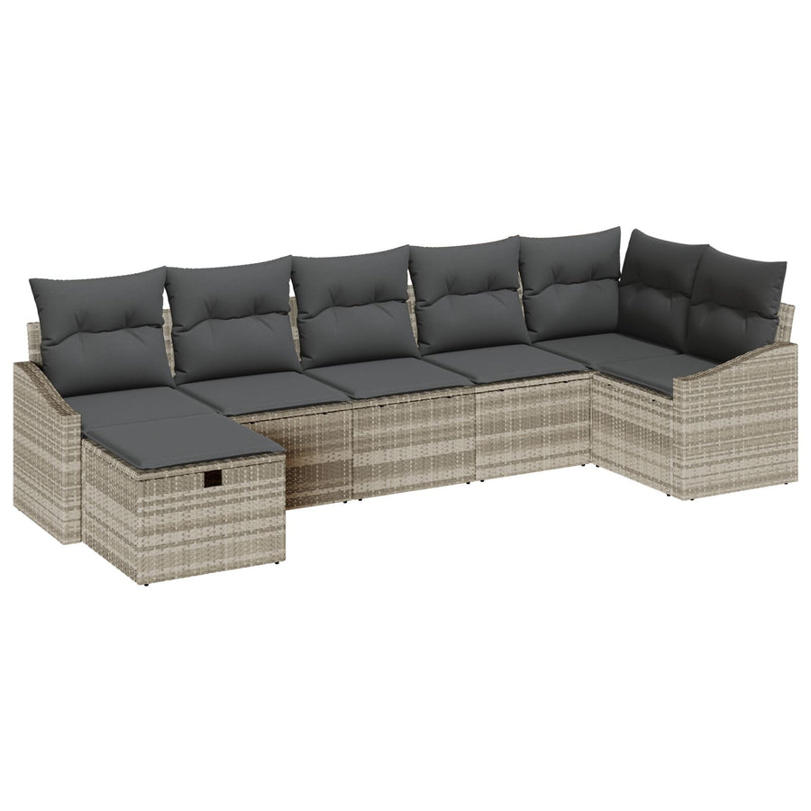 7 Delige Tuin Sofa Set Met Kussens Lichtgrijs Poly Rattan Wit