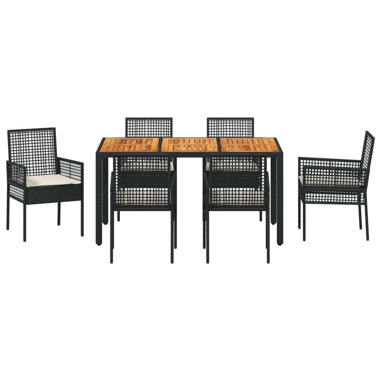 7-Delige Tuin Eetset Met Kussens Zwart Poly Rattan