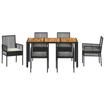 7-Delige Tuin Eetset Met Kussens Zwart Poly Rattan