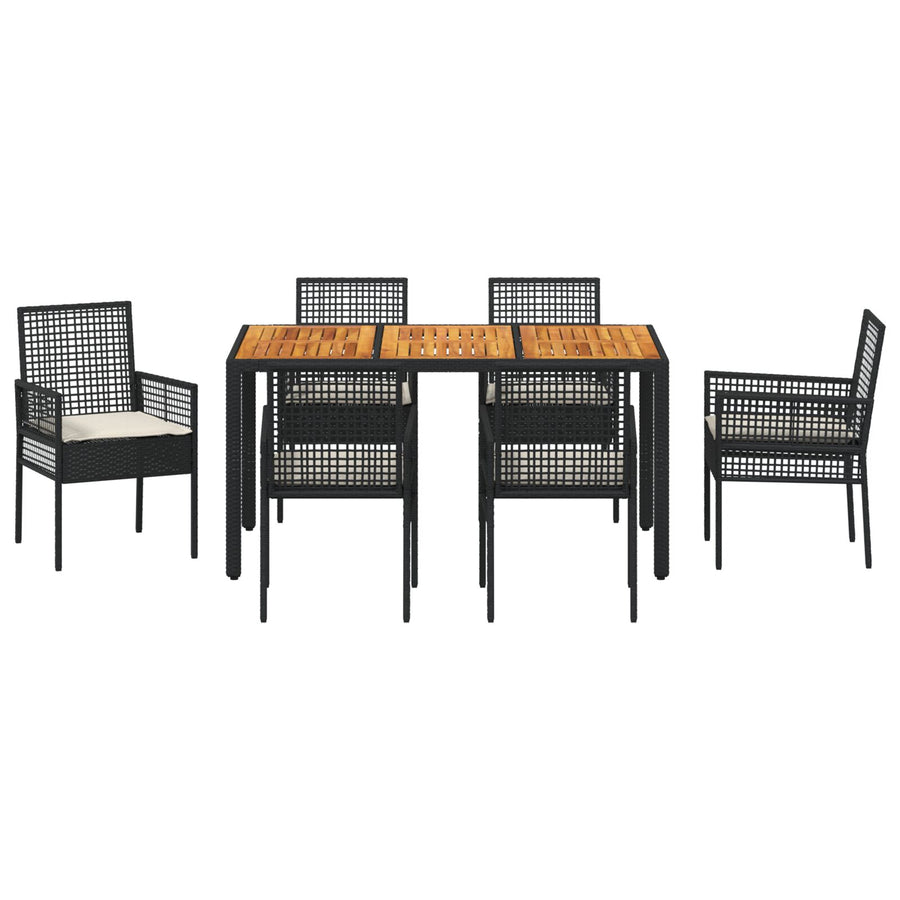 7-Delige Tuin Eetset Met Kussens Zwart Poly Rattan
