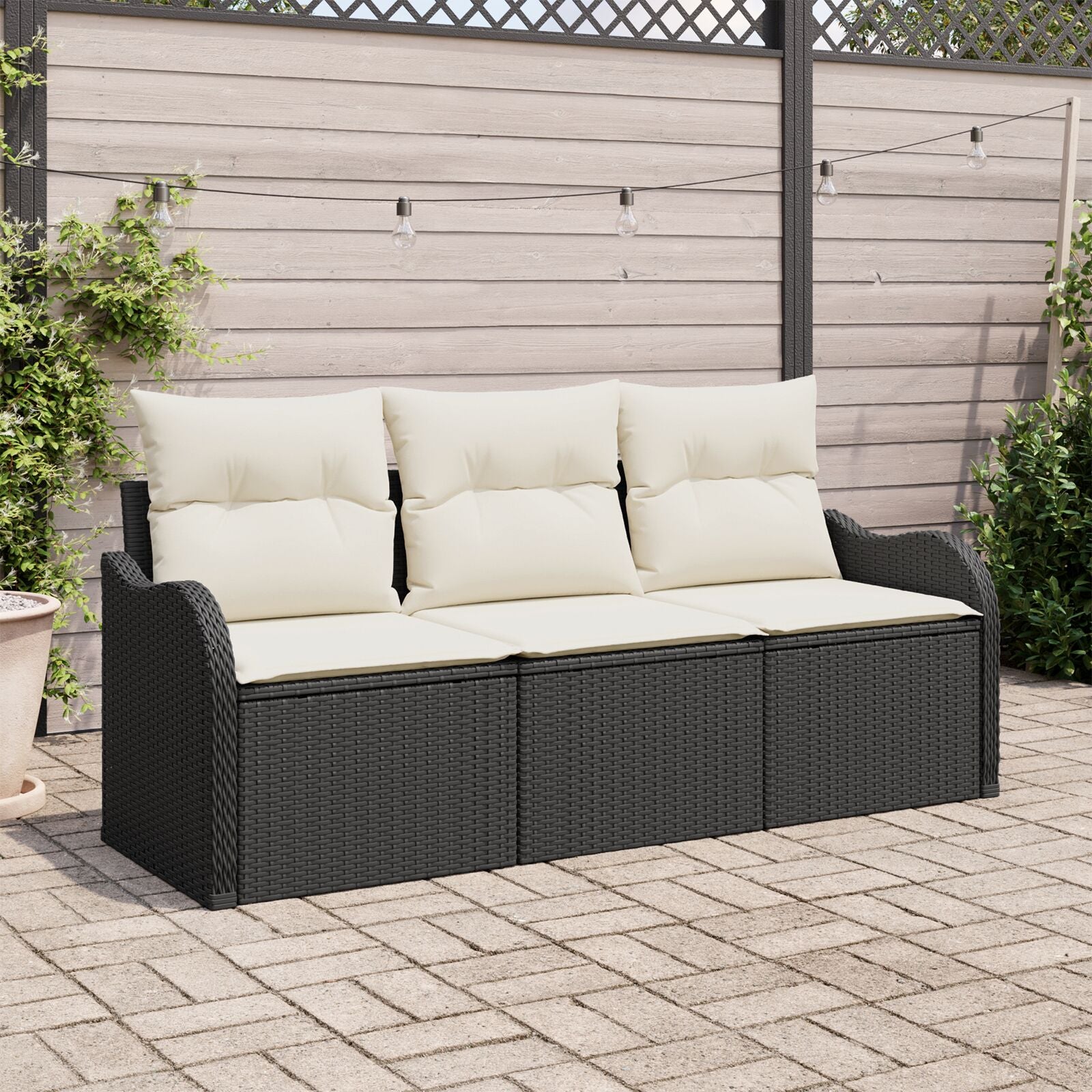 3-Delige Tuin Sofa Set Met Kussens Zwart Poly Rattan