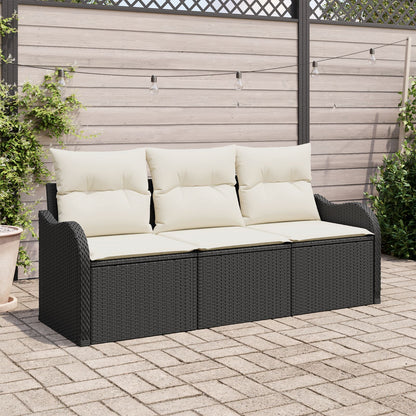 3-Delige Tuin Sofa Set Met Kussens Zwart Poly Rattan