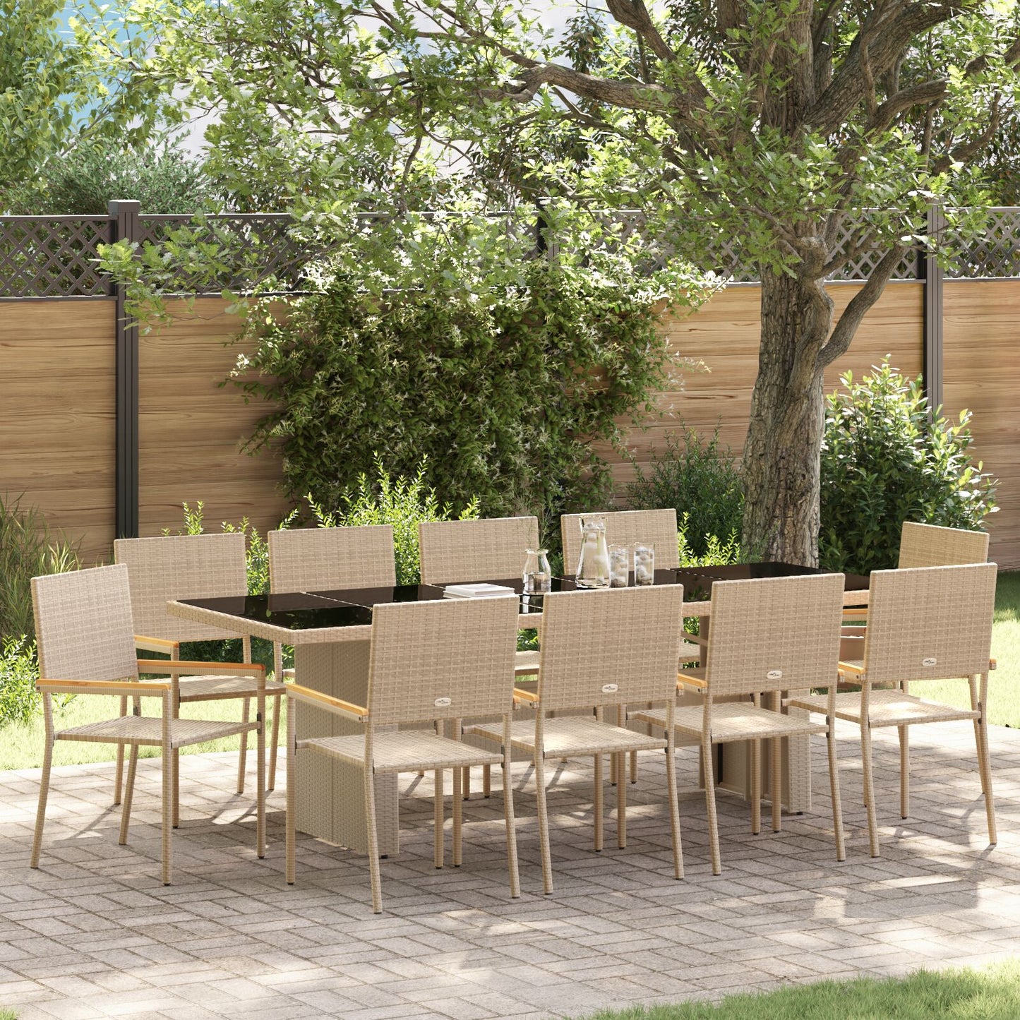 11-Delige Tuin Eetset Beige Poly Rattan Wit