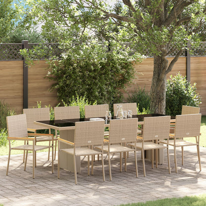 11-Delige Tuin Eetset Beige Poly Rattan Wit
