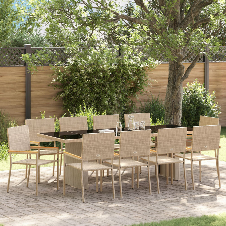 11-Delige Tuin Eetset Beige Poly Rattan Wit