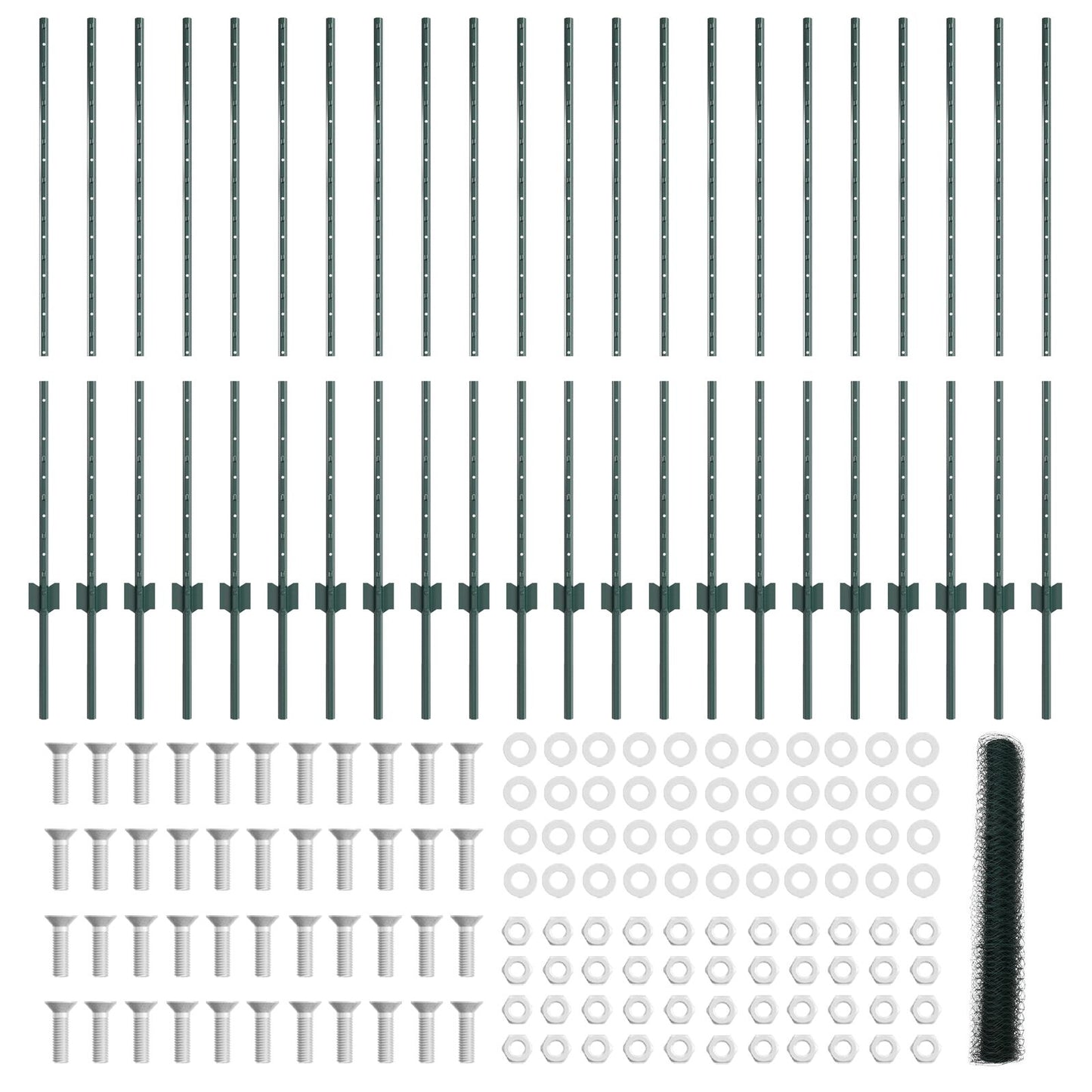Hekposten 11 St U-Kanaal Groen 120 Cm Staal,  Zeshoek Hek Groen 1,2X50 M Staal