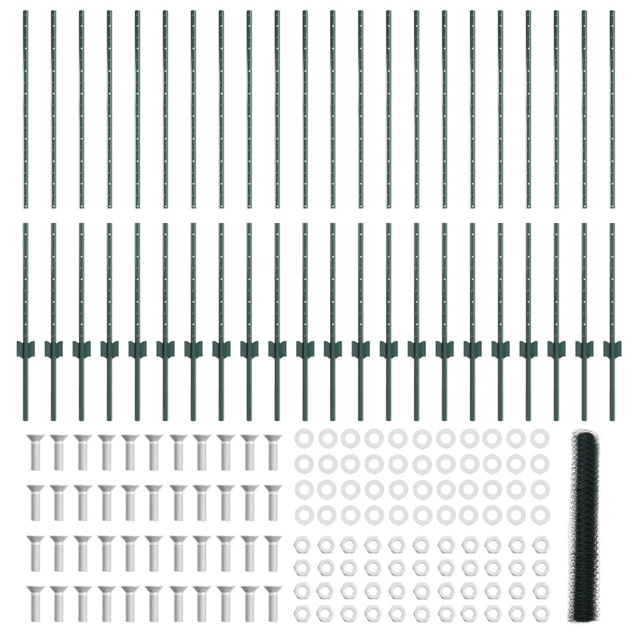 Hekposten 11 St U-Kanaal Groen 120 Cm Staal,  Zeshoek Hek Groen 1,2X50 M Staal