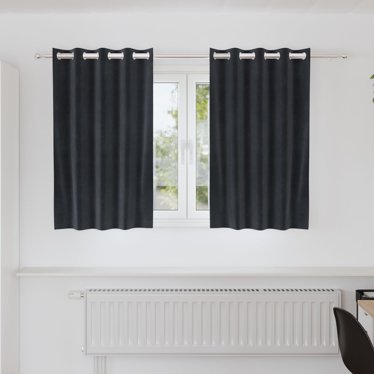Zwarte Outdoorgordijnen 2 Stuks Fluweel Donkergrijs 140 x 140 cm met oogjes