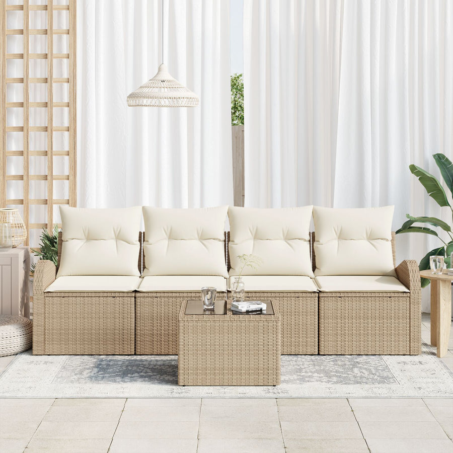 5 Delige Tuin Sofa Set Met Kussens Beige Poly Rattan