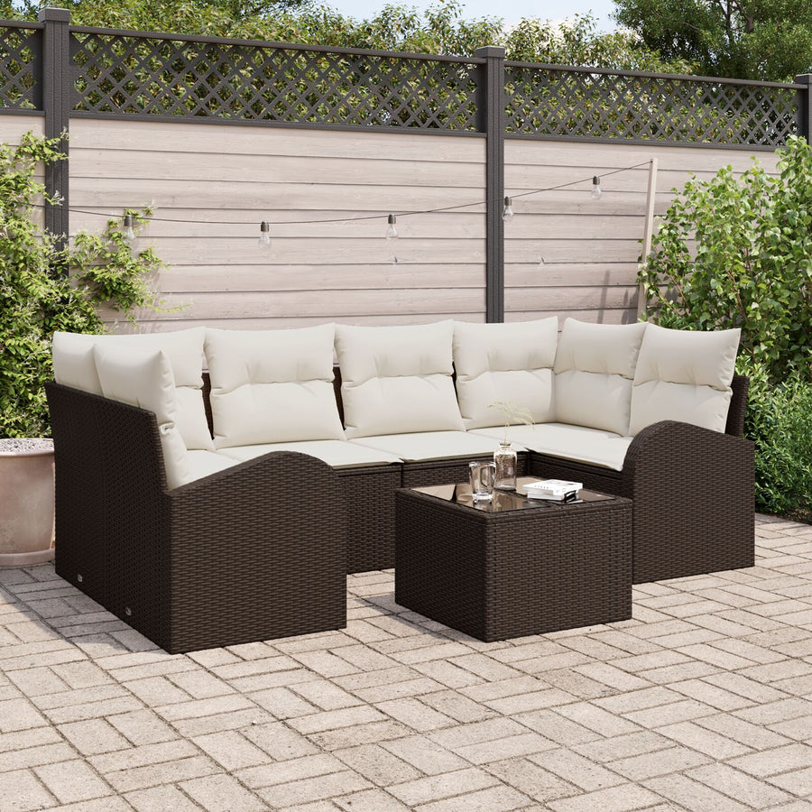 7-Delige Tuinbank Set Met Kussens Bruin Poly Rattan