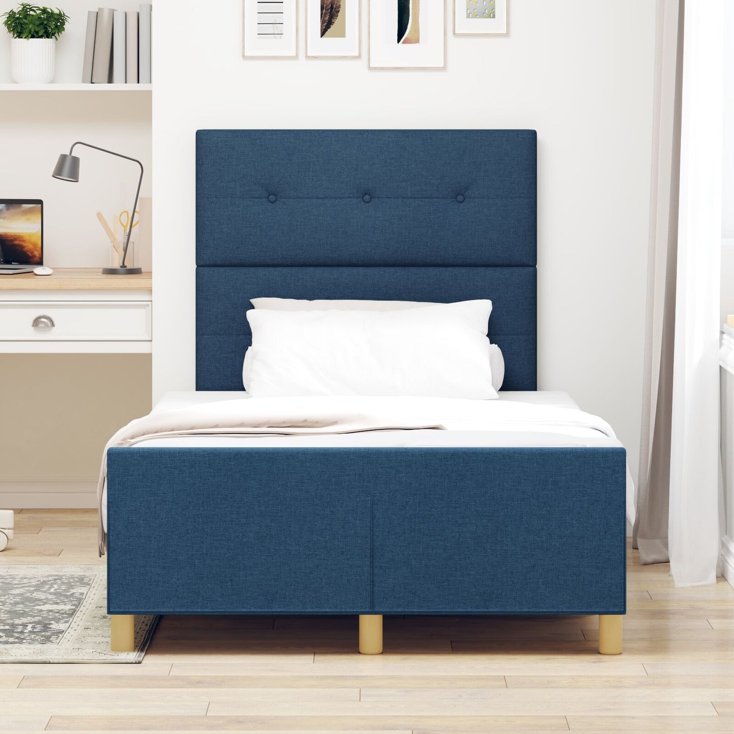 Bed Frame Blauw 120X200 Cm Stof Crème