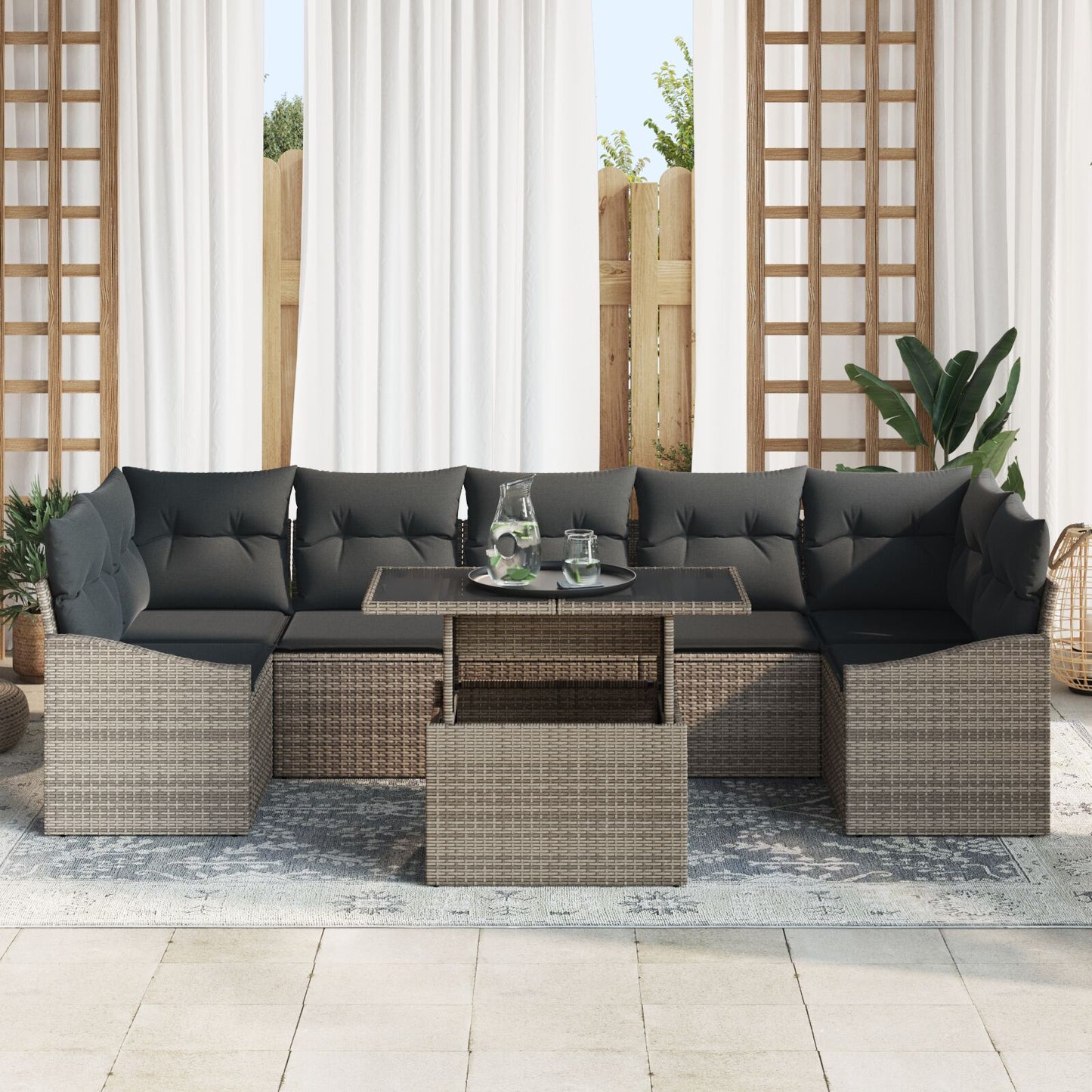 8-Delige Tuin Sofa Set Met Kussens Grijs Poly Rattan