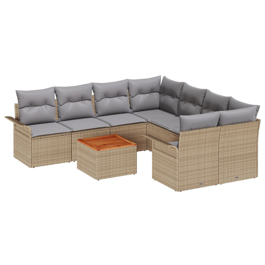 9-Delige Tuin Sofa Set Met Kussens Beige Poly Rattan Acacia
