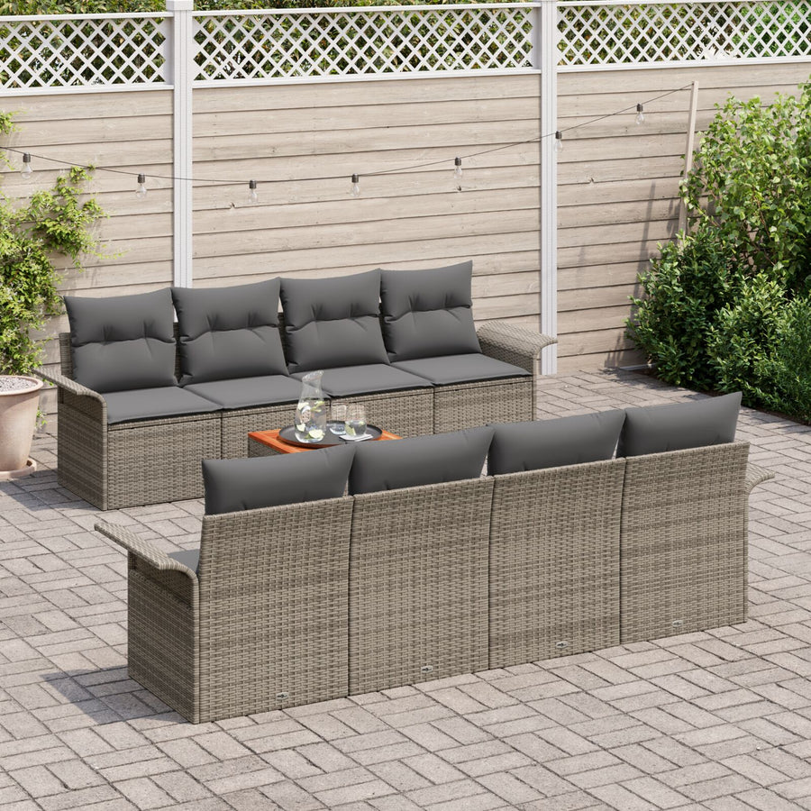 9-Delige Tuin Sofa Set Met Kussens Grijs Poly Rattan Acacia