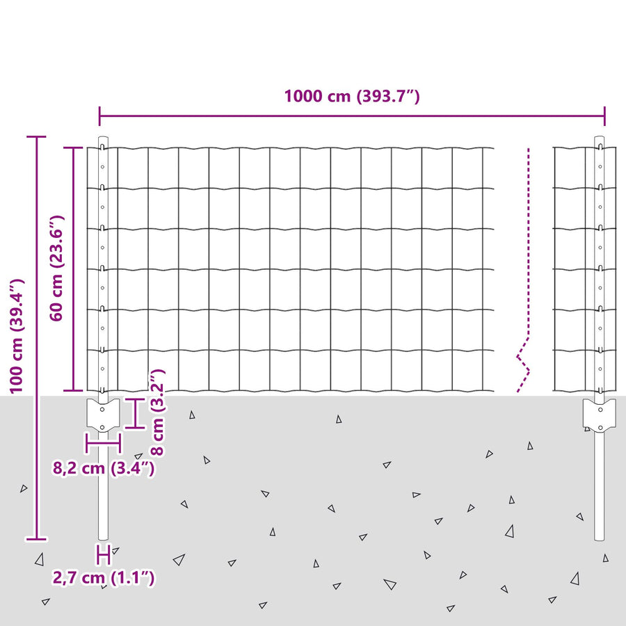 Euro Fence Set Set Van 2 Gegalvaniseerd Staal 10 X 0.6 M Duurzaam