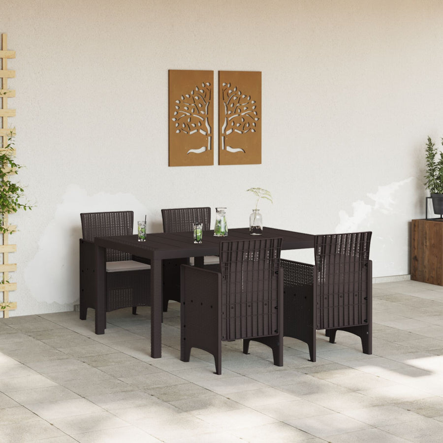 5-Delige Tuin Eettafel Set Met Kussens Bruin Poly Rattan