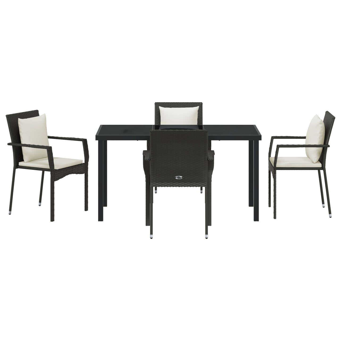 5-Delige Tuin Eetset Met Kussens Zwart Poly Rattan