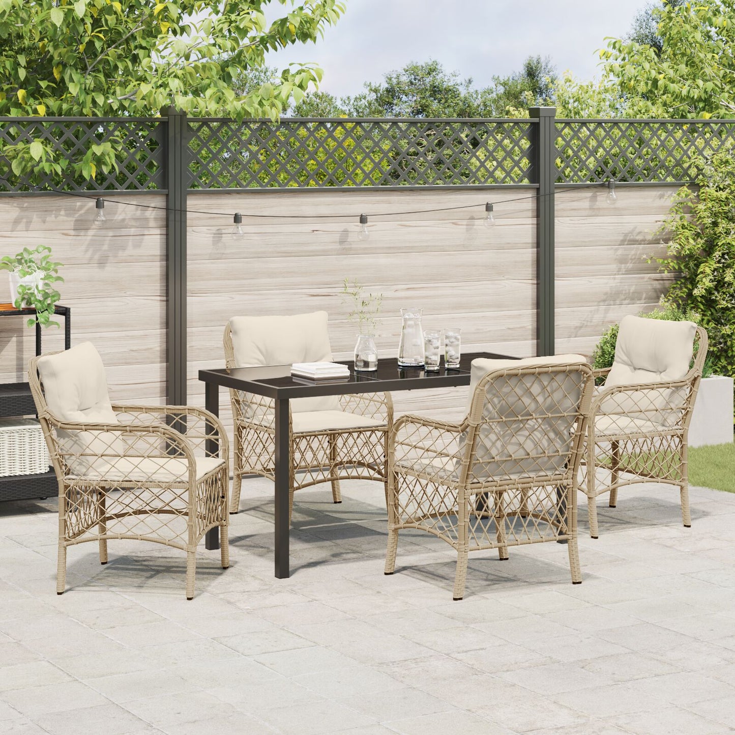 5-Delige Tuin Eethoek Met Kussens Beige Poly Rattan