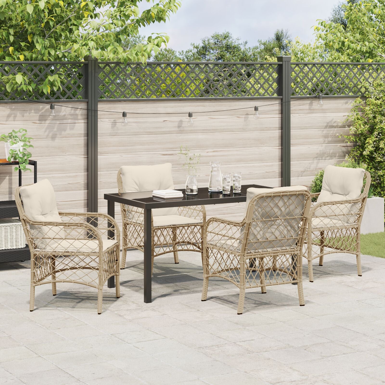 5-Delige Tuin Eethoek Met Kussens Beige Poly Rattan