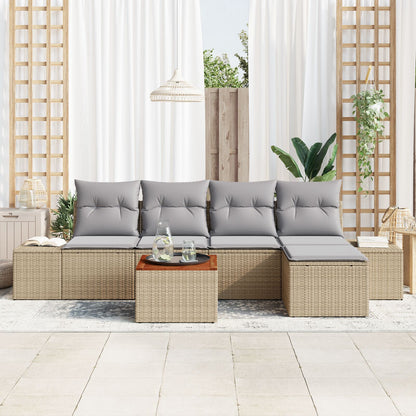 6-Delige Tuin Sofa Set Met Kussens Beige Poly Rattan Acacia