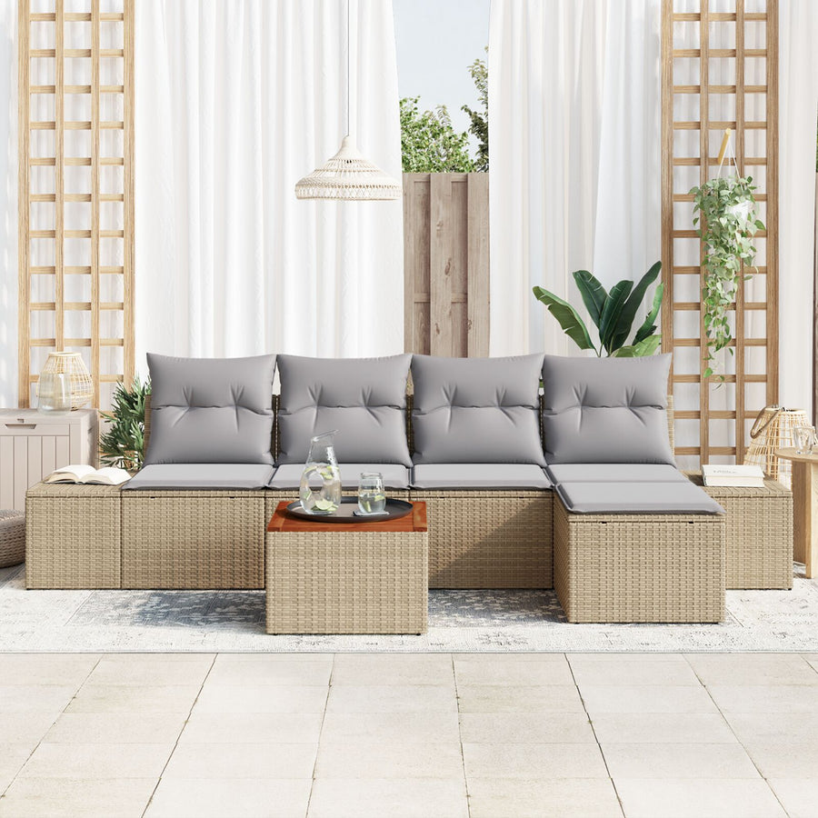 6-Delige Tuin Sofa Set Met Kussens Beige Poly Rattan Acacia