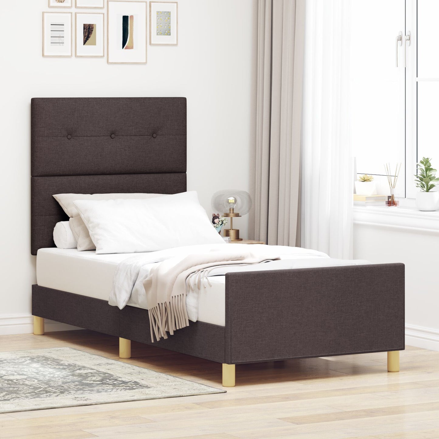 Bedframe Donkerbruin 80X200 Cm Stof Crème