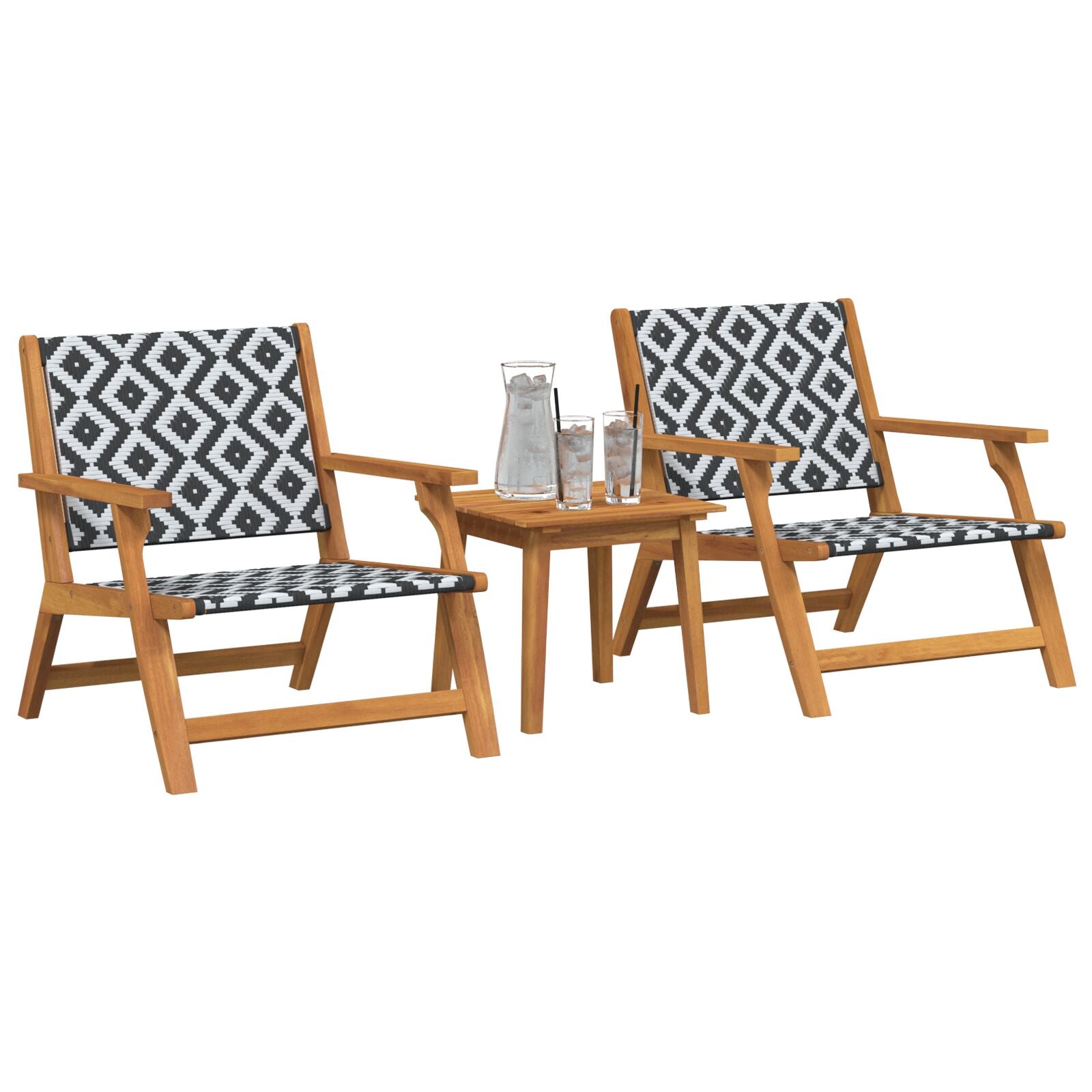 Tuinstoelen Met Tafel 3-Delige Set Zwart En Wit Massief Acaciahout Zwart-wit 2x stoel + tafel