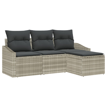 4-Delige Tuin Sofa Set Met Kussens Lichtgrijs Poly Rattan Gegalvaniseerd Staal