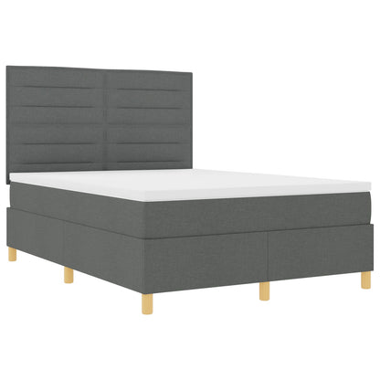 Boxspring Bed Met Matras Donkergrijs 140X190 Cm Stof Blauw