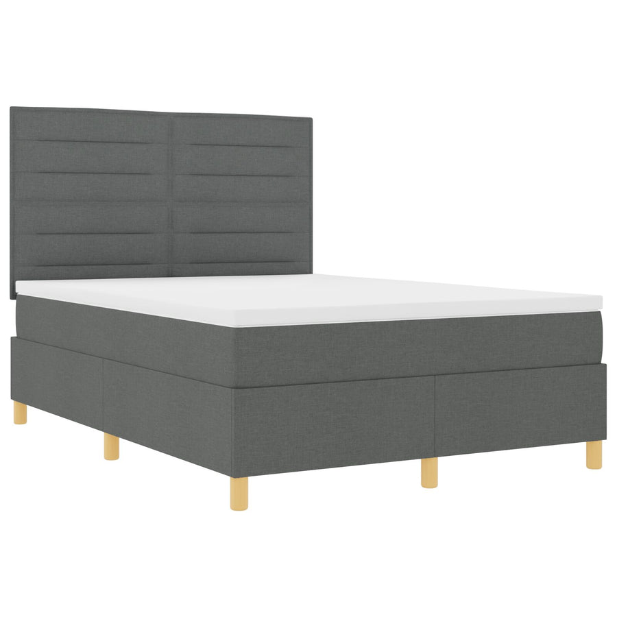 Boxspring Bed Met Matras Donkergrijs 140X190 Cm Stof Blauw