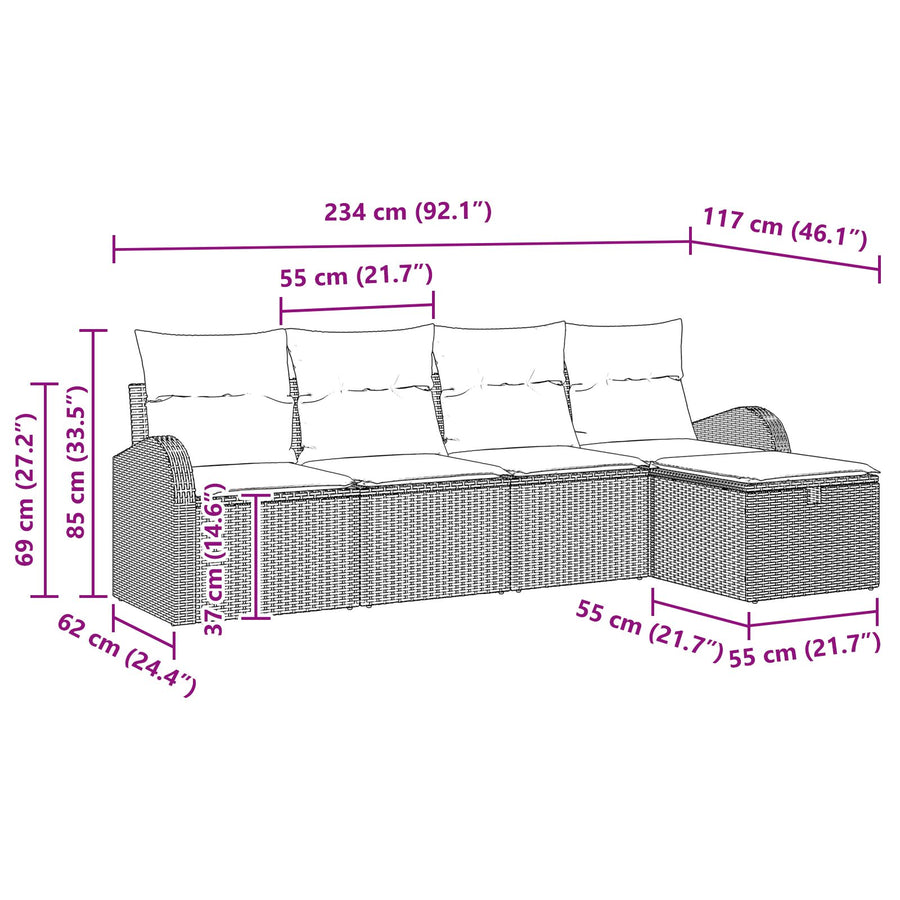 5-Delige Tuin Sofa Set Met Kussens Zwart Poly Rattan