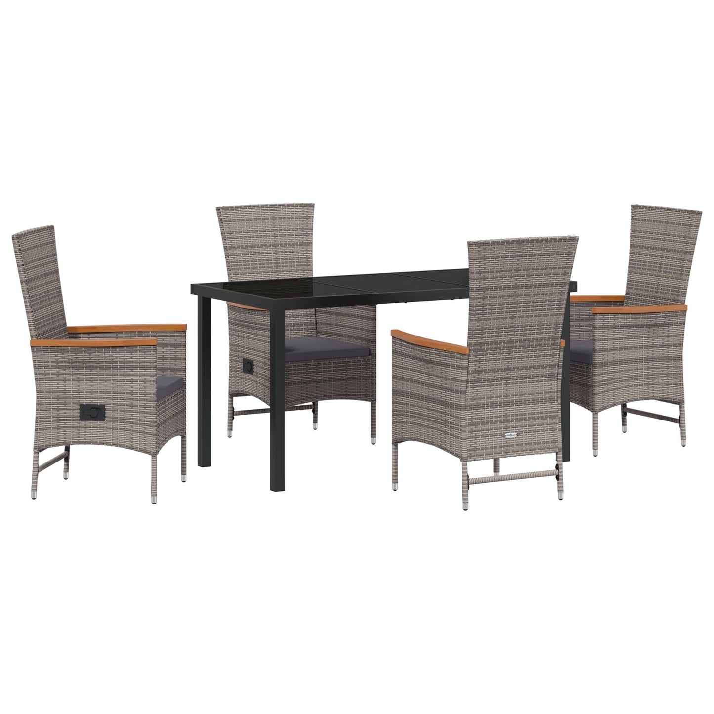 5-Delige Tuin Eetset Met Kussens Grijs Poly Rattan