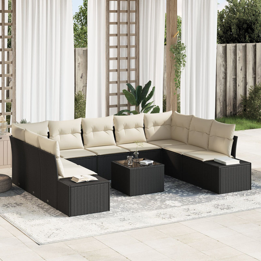 9-Delige Tuinsofa Set Met Kussens Bruin Poly Rattan