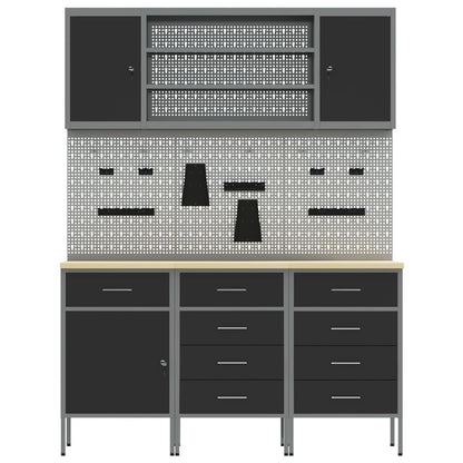 7-Delige Werkbankset Staal 3x (84/85/85 cm) Zwart 4x kast + 4x pegboard