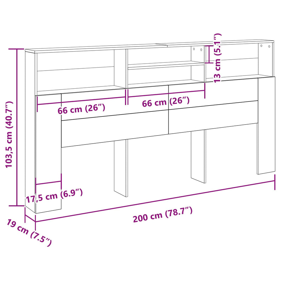 Zwarte Eiken Hooofdboardkast, 200X19X103.5 Cm, Bewerkt Hout