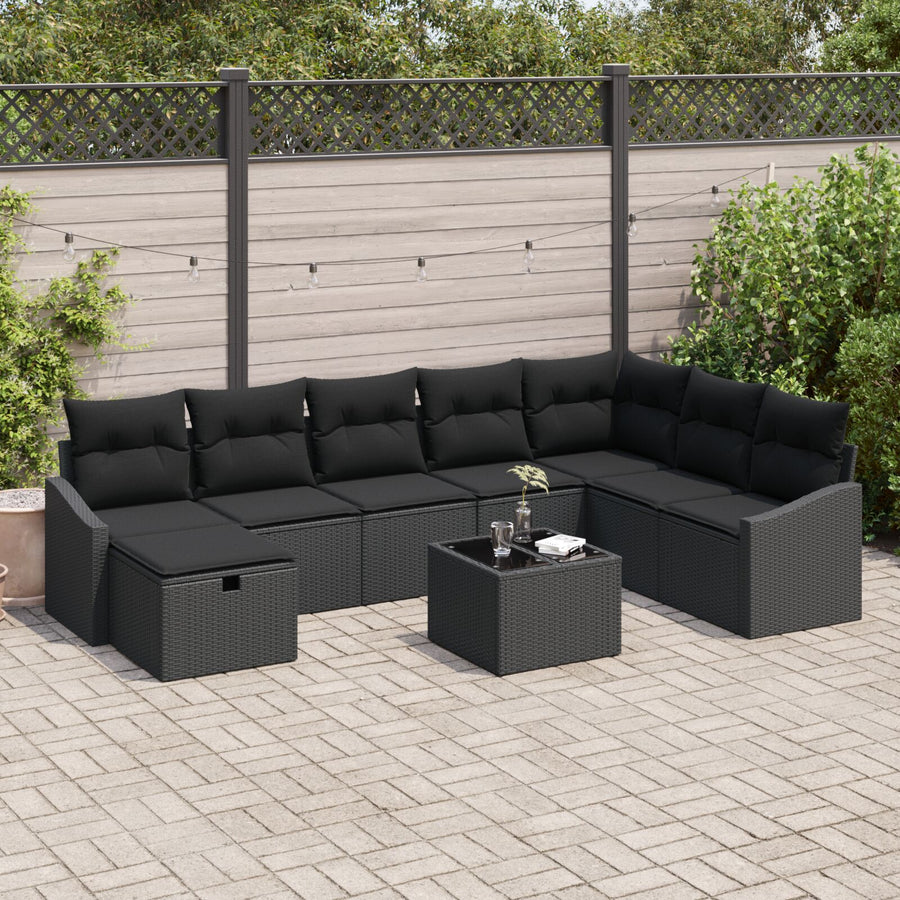 9-Delige Tuinsofa Set Met Kussens Zwart Poly Rattan Wit