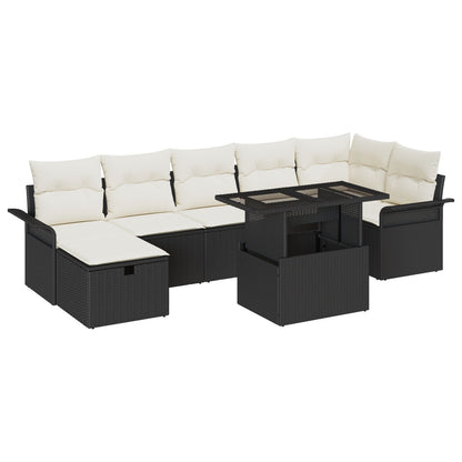 8-Delige Tuinbankset Met Kussens Zwart Poly Rattan